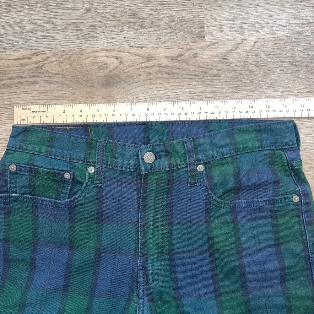 Levi's 502 Mens Regular Taper Plaid Pants Green Blue Tartan Size W32 L32 White T